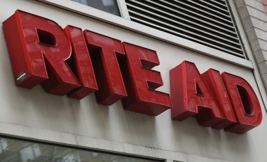 A Rite Aid logo is seen outside one of their stores in New York