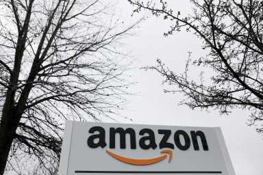 FILE PHOTO:  Signage is seen at an Amazon facility in Bethpage on Long Island in New York