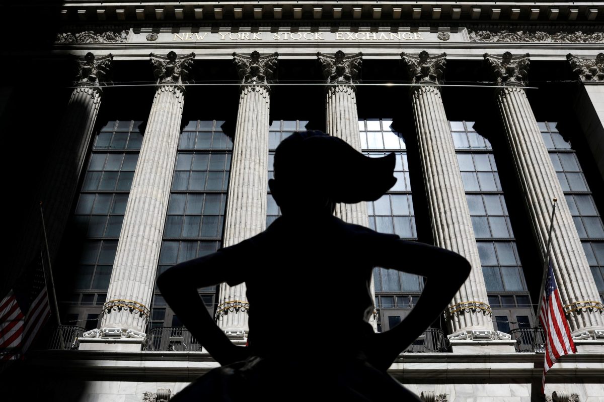 The “Fearless Girl” sculpture is seen outside The New York Stock Exchange building in New York City
