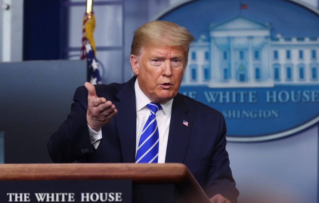 U.S. President Trump leads the daily coronavirus task force briefing at the White House in Washington
