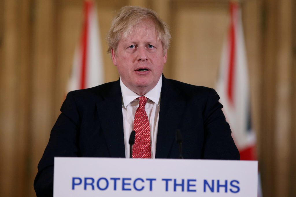 British PM Johnson gives daily address to nation on coronavirus in London