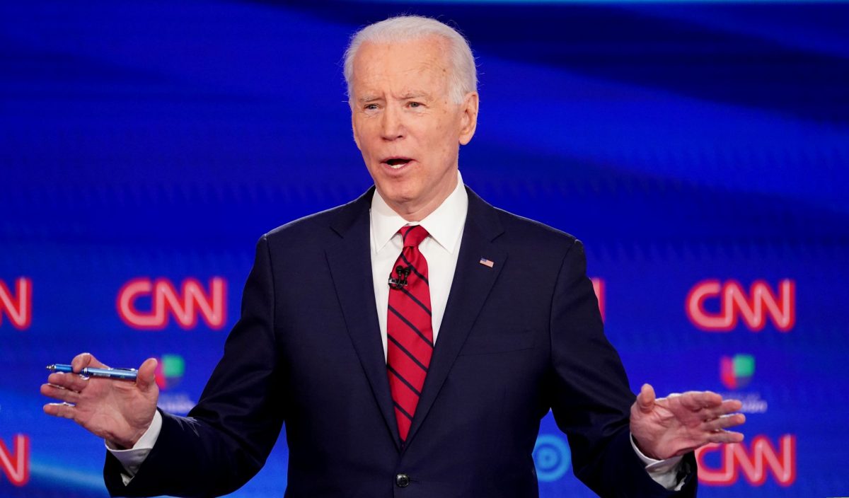 FILE PHOTO: Democratic U.S. presidential candidate and former Vice President Joe Biden speaks at the 11th Democratic candidates debate of the 2020 U.S. presidential campaign in Washington