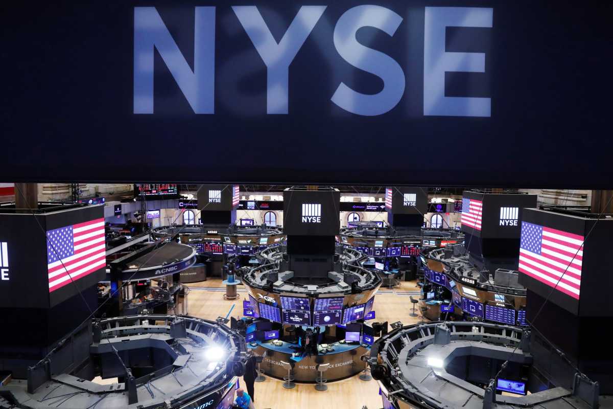 The floor of the New York Stock Exchange (NYSE) stands empty as the building prepares to close indefinitely due to the coronavirus disease (COVID-19) outbreak in New York