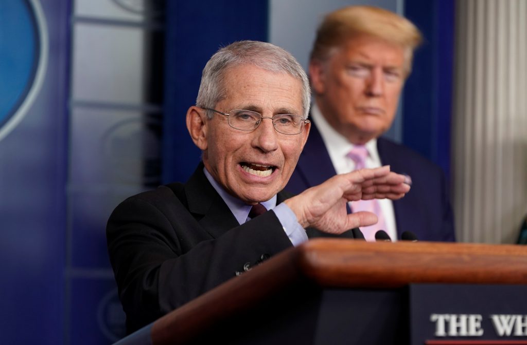 U.S. President Trump leads the daily coronavirus response briefing at the White House in Washington
