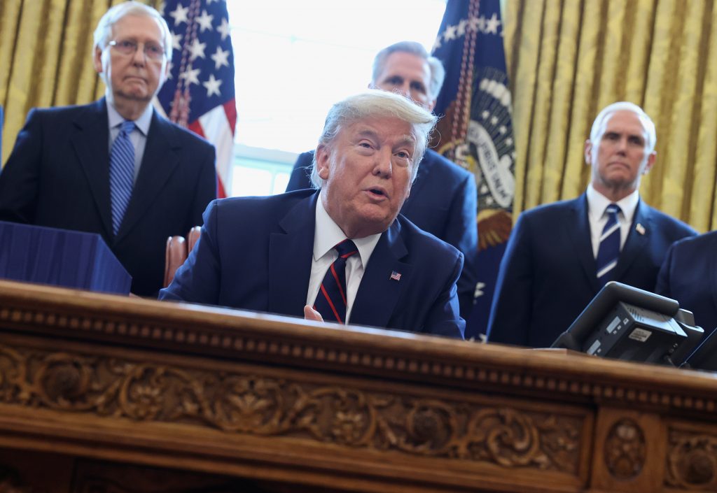 U.S. President Trump hosts coronavirus aid bill signing ceremony at the White House in Washington