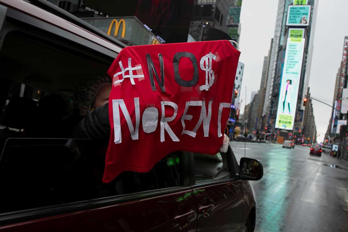 Demonstrators hold May Day protests in Manhattan during the outbreak of the coronavirus disease (COVID-19) in New York