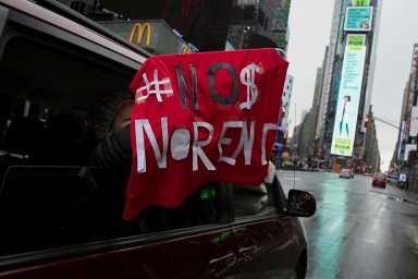 Demonstrators hold May Day protests in Manhattan during the outbreak of the coronavirus disease (COVID-19) in New York