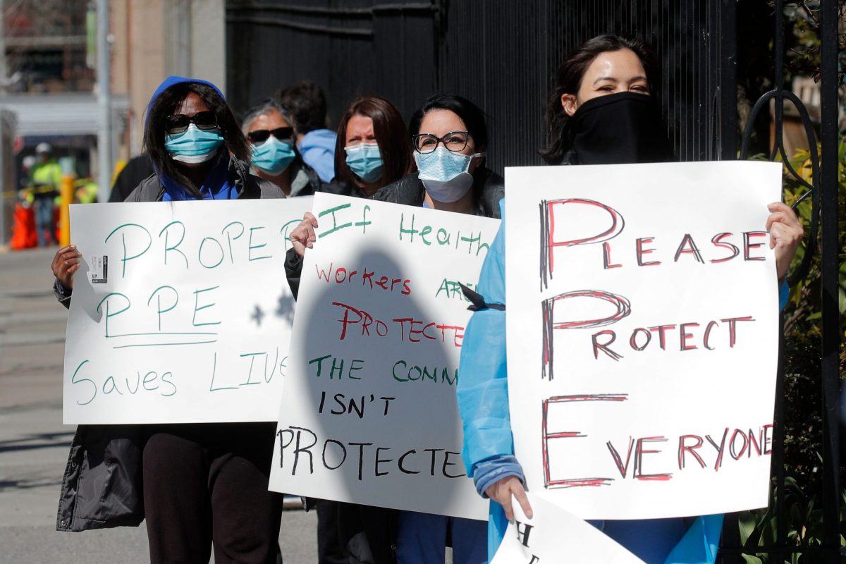 Nurses at Montefiore Medical Center Moses Division in Bronx hold protest demanding more PPE  during outbreak of coronavirus disease (COVID-19) in New York