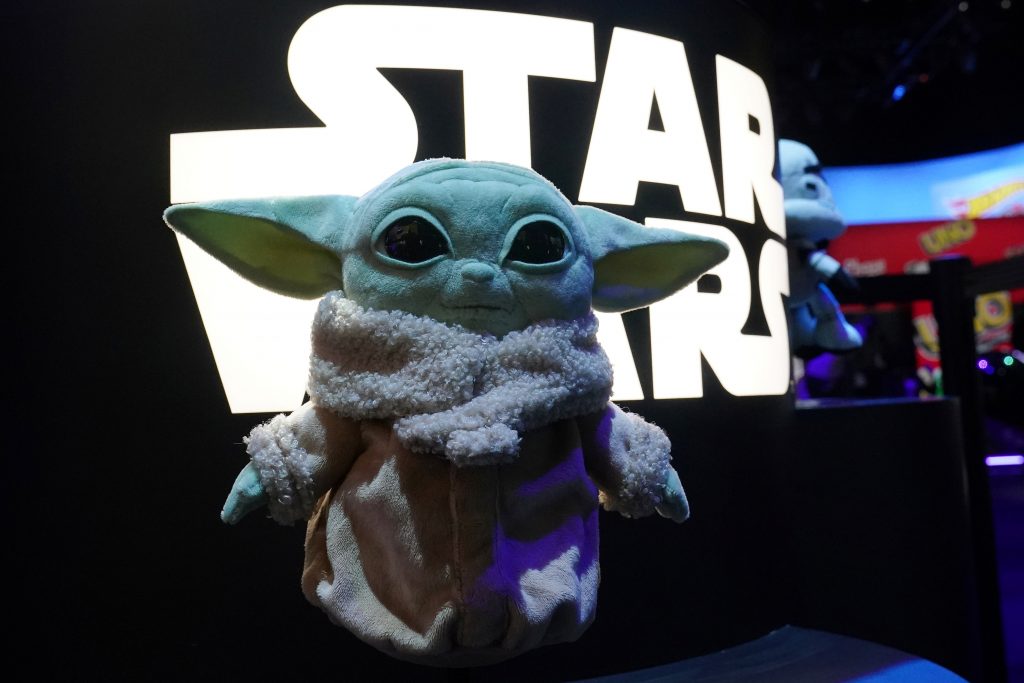 A Baby Yoda toy from Mattel is pictured in the Manhattan borough of New York City, New York