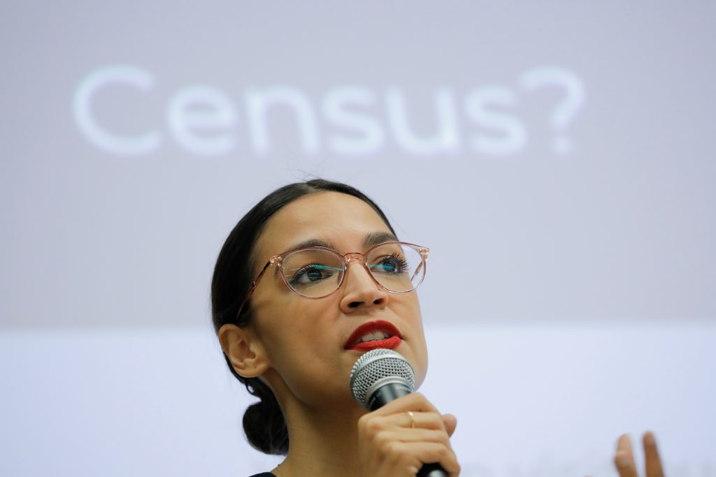 U.S. Rep. Alexandria Ocasio-Cortez (D-NY) participates in a Census Town Hall at the Louis Armstrong Middle School in Queens, New York City