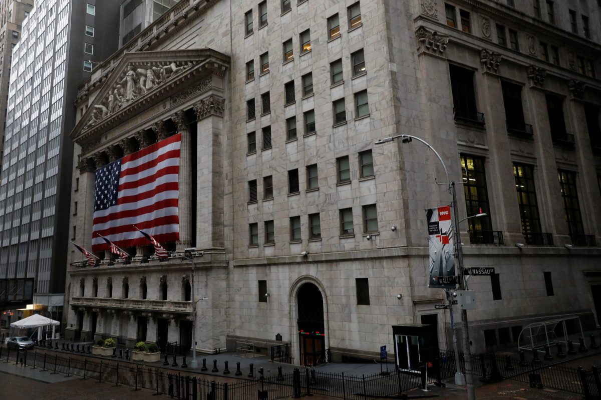 The New York Stock Exchange (NYSE) is seen in the financial district of lower Manhattan during the outbreak of the coronavirus disease (COVID-19) in New York