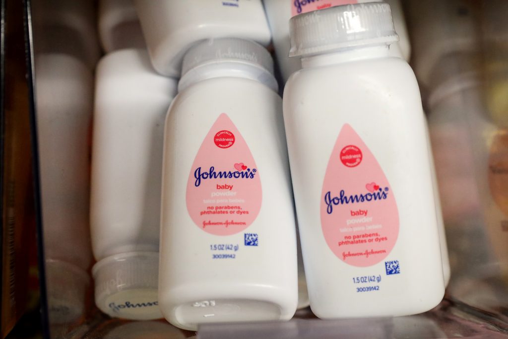 FILE PHOTO: Bottles of Johnson’s baby powder are displayed in a store in New York