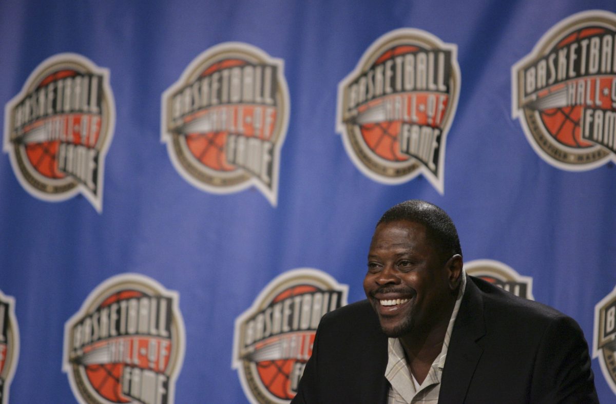Former NBA player Ewing smiles during an induction news conference at the Basketball Hall of Fame in Springfield