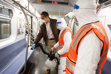 Governor Andrew M. Cuomo Tours NYC Subway Cars Being Disinfected for COVID-19