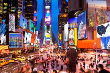 New York Icons in Times Square at dusk