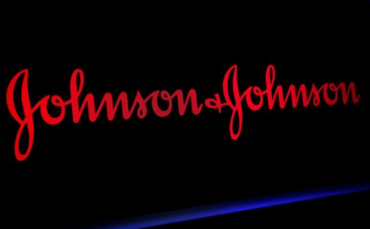 The Johnson & Johnson logo is displayed on a screen on the floor of the NYSE in New York
