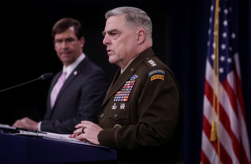 U.S. Defense Secretary Esper and Joint Chiefs Chair Milley hold news conference at Pentagon in Arlington, Virginia