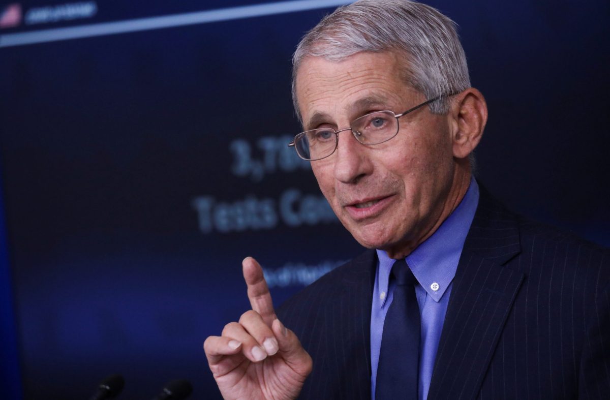 FILE PHOTO:  National Institute of Allergy and Infectious Diseases Director Anthony Fauci addresses daily coronavirus response briefing at the White House in Washington