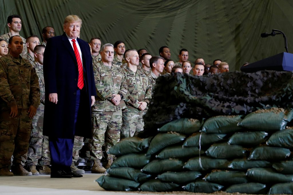 U.S. President Donald Trump makes an unannounced visit to U.S. troops at Bagram Air Base in Afghanistan
