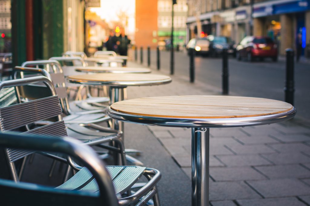 Cafe furniture on pavement