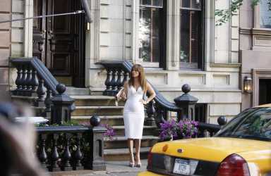 Actress Jennifer Lopez works while filming scenes for the movie “The Back-up Plan” in New York