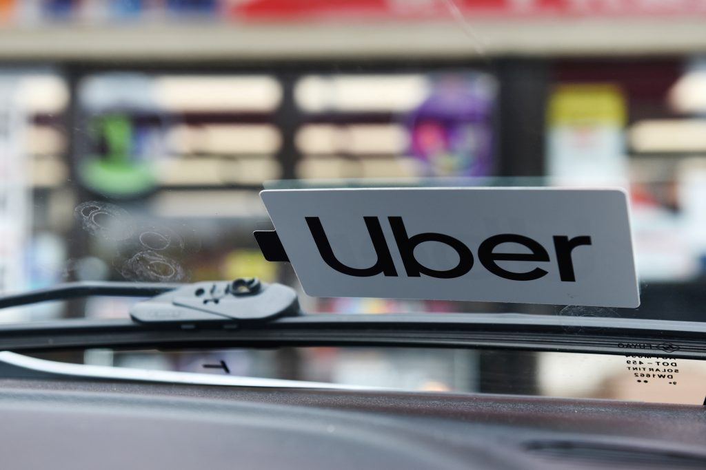 FILE PHOTO: An Uber sticker is seen on Margaret Bordelon’s car in Lafayette, Louisiana