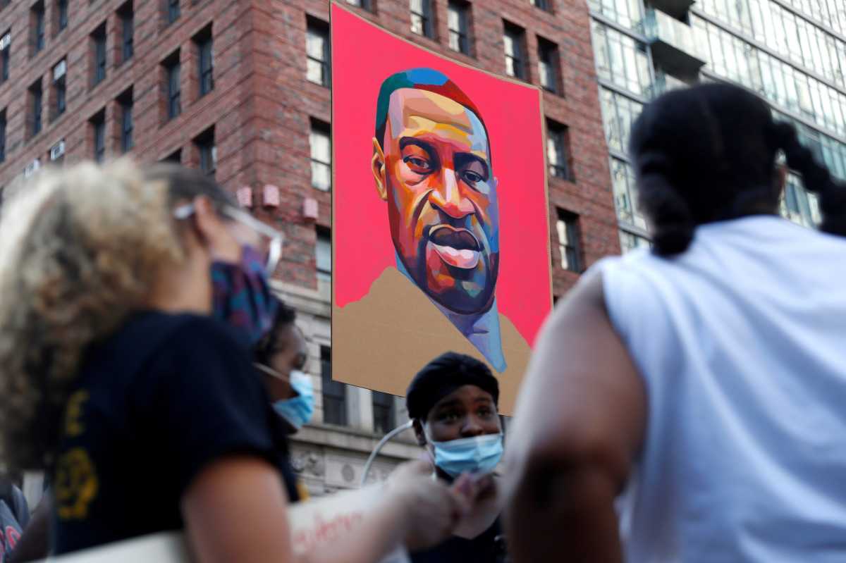 Protest against racial inequality in the aftermath of the death in Minneapolis police custody of George Floyd, in New York