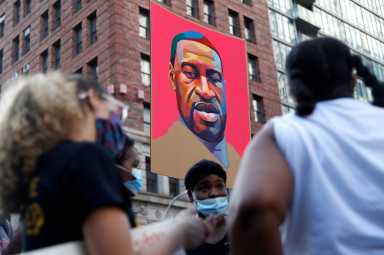 Protest against racial inequality in the aftermath of the death in Minneapolis police custody of George Floyd, in New York