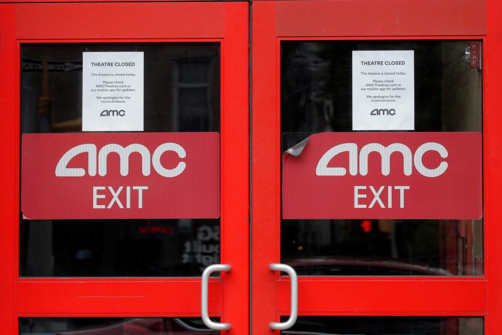 Closed signs are seen on an AMC Theatre during the outbreak of the coronavirus disease (COVID-19), in New York