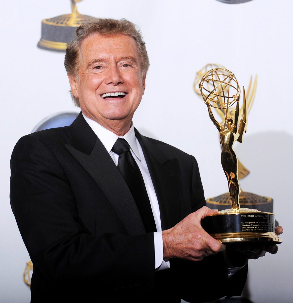 FILE PHOTO: Philbin poses with his lifetime achievement award backstage at the 35th Annual Daytime Emmy Awards at the Kodak theatre in Hollywood