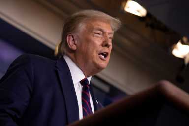 U.S. President Donald Trump speaks during a coronavirus disease (COVID-19) task force news briefing at the White House in Washington