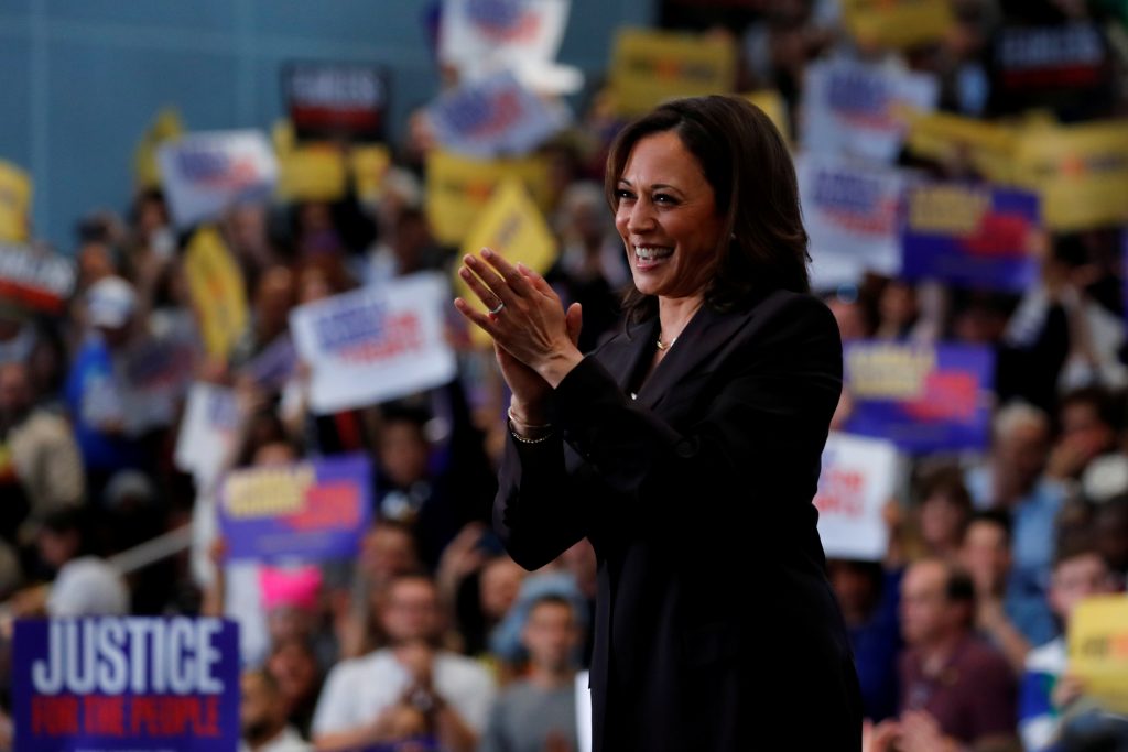FILE PHOTO: U.S. Senator Kamala Harris holds her first organizing event in Los Angeles as she campaigns in the 2020 Democratic presidential nomination race in Los Angeles