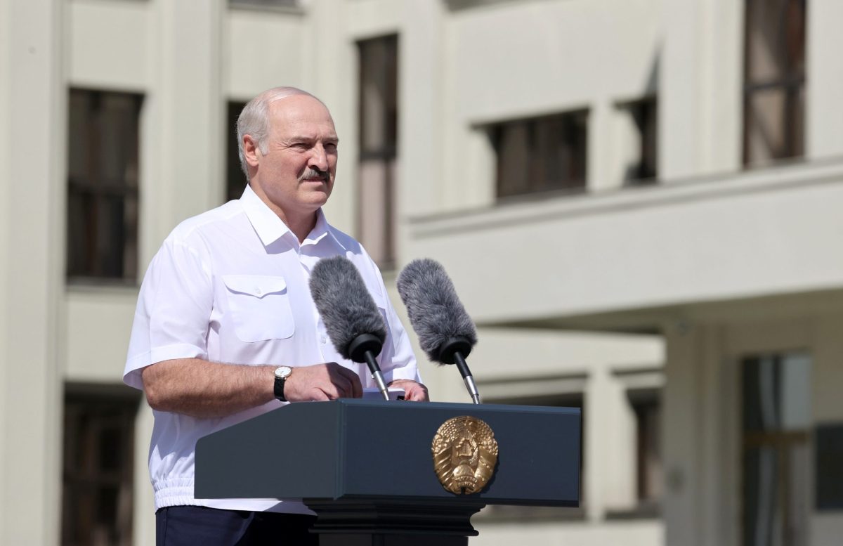 Belarusian President Lukashenko speaks during a rally of his supporters in Minsk