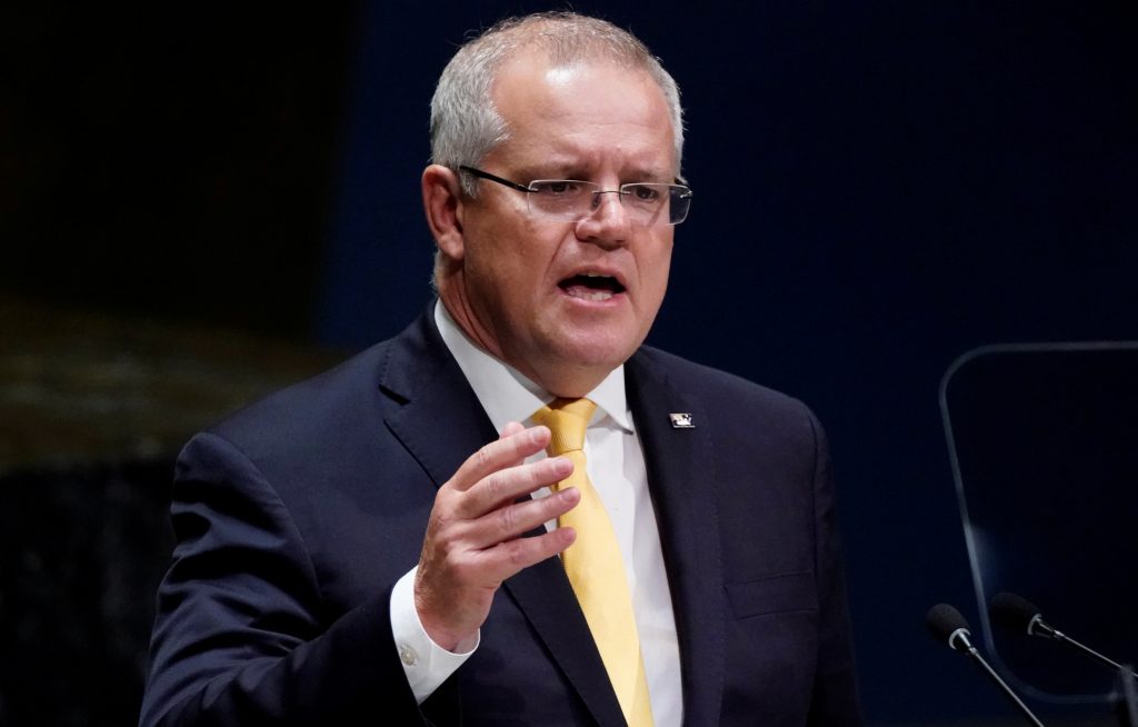 FILE PHOTO: Australian Prime Minister Scott Morrison addresses the 74th session of the United Nations General Assembly at U.N. headquarters in New York City, New York, U.S.