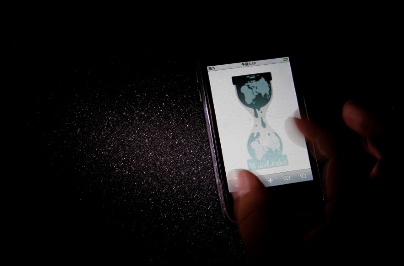 FILE PHOTO: Logo of the Wikileaks website is pictured on a smartphone in Tokyo