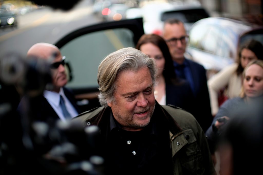 Former White House chief strategist Steve Bannon departs after testifying in the criminal trial of Roger Stone, former campaign advisor to U.S. President Donald Trump, on charges of lying to Congress, obstructing justice and witness tampering at U.S. Distr
