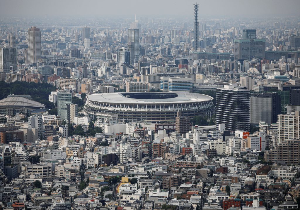FILE PHOTO: The National Stadium, the main stadium of Tokyo 2020 Olympics and Paralympics, is seen from an observation desk in Tokyo