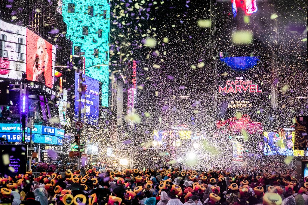 Revelers celebrate New Year’s Eve in Times Square in Manhattan