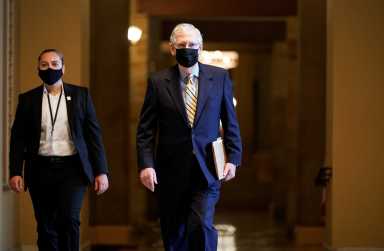 Senate Majority Leader Mitch McConnell (R-KY) arrives on Capitol Hill in Washington