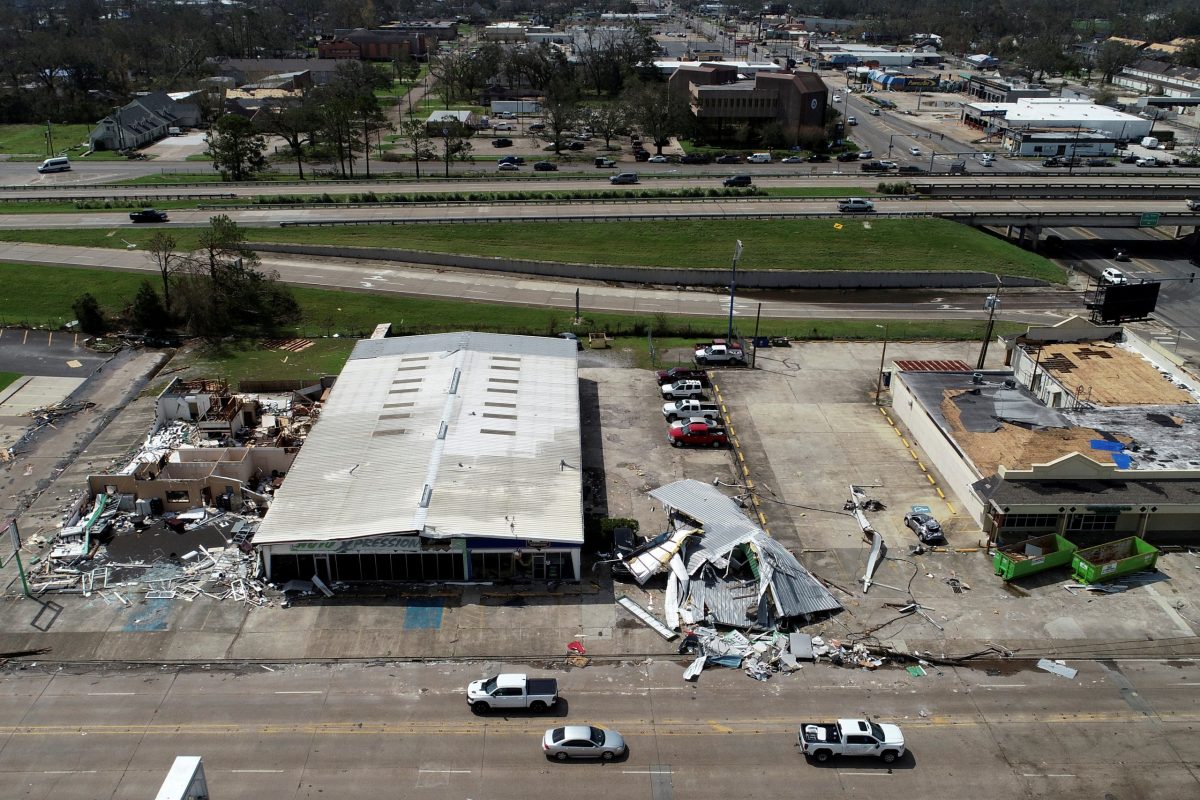 FILE PHOTO: Buildings damaged by Hurricane Laura are seen in an aerial photograph in Lake Charles