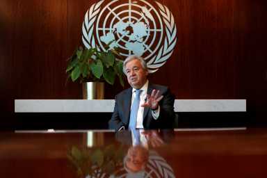 FILE PHOTO: United Nations Secretary-General Antonio Guterres during interview with Reuters at U.N. headquarters in New York