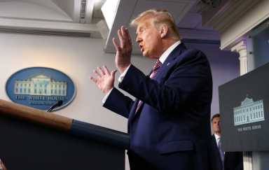 U.S. President Trump speaks to reporters during a news conference