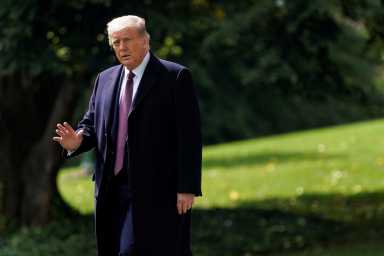 U.S. President Donald Trump departs from the White House in Washington
