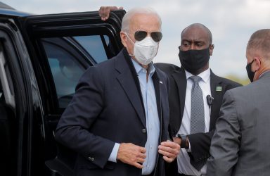 Democratic U.S. presidential nominee Joe Biden departs on campaign travel for Michigan in New Castle