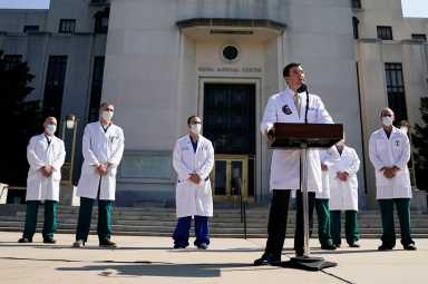 U.S. Navy Commander Dr. Sean Conley, the White House physician, speaks about U.S. President Donald Trump’s health, in Bethesda