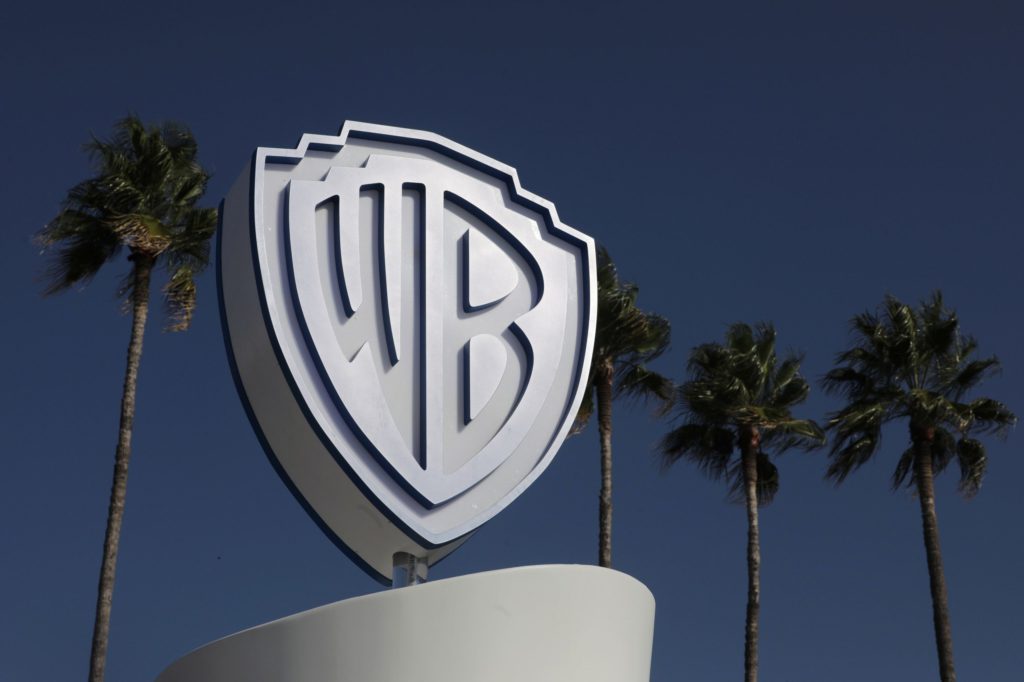 The Warner Bros logo is seen during the annual MIPCOM television programme market in Cannes
