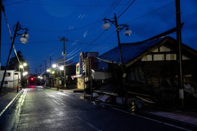FILE PHOTO: Abandoned buildings are seen inside the exclusion zone around the tsunami-crippled Fukushima Daiichi nuclear power plant in Futaba Town