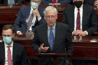 Senate Majority Leader Mitch McConnell speaks before U.S. Senate votes on the confirmation of President Donald Trump’s nominee Judge Amy Coney Barrett in Washington