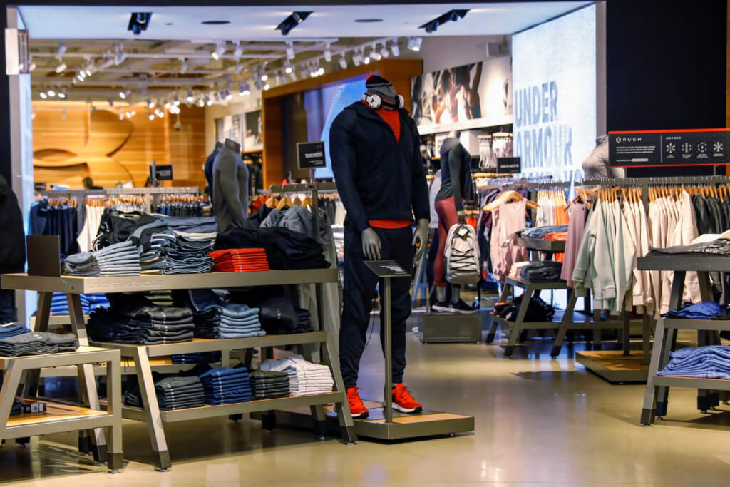 Products are displayed in an Under Armour store in New York
