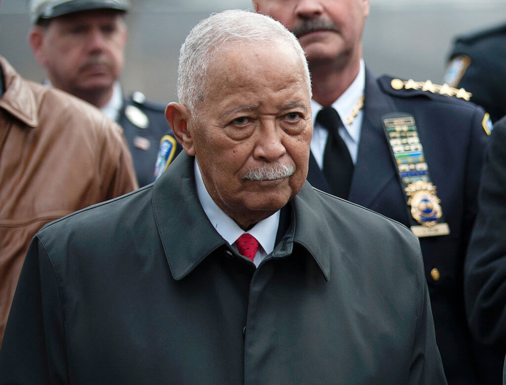 Former New York City Mayor Dinkins and New York City Mayor Bloomberg participate in 20th anniversary memorial for victims of 1993 bombing of World Trade Center in New York